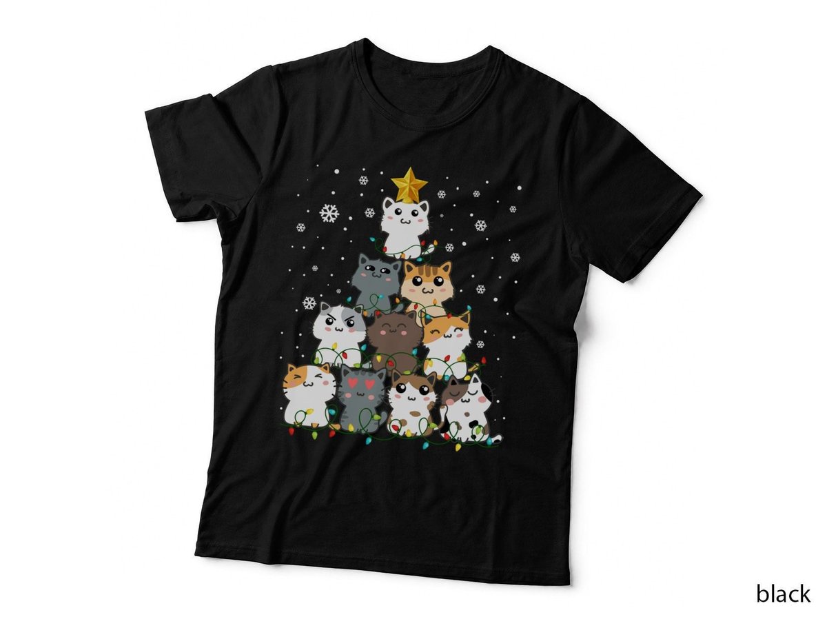 Cat Kitten Cute Christmas Tree T-Shirt, Festive Holiday Print