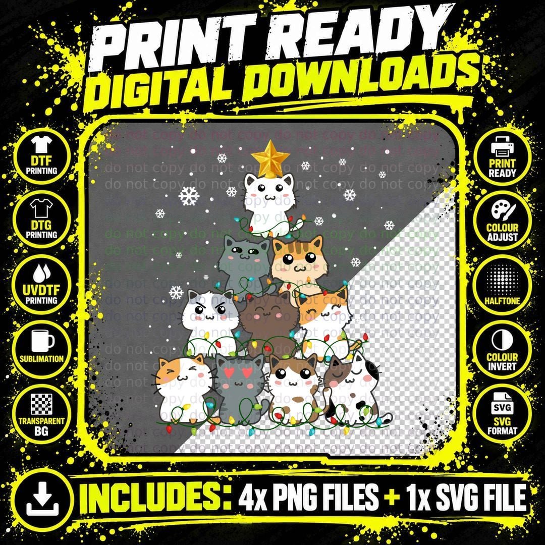 Cat Kitten Cute Christmas Tree T-Shirt Png SVG Digital Bundle