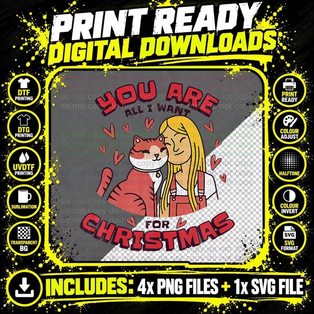 Cat Lover Christmas Pajama T-Shirt Png SVG Digital Bundle