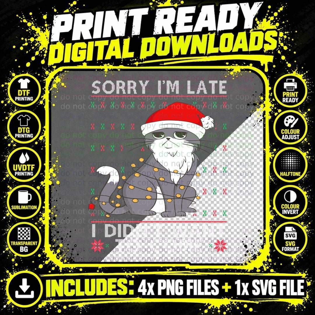 Cat Ugly Christmas Sweater T-Shirt Png SVG Digital Bundle