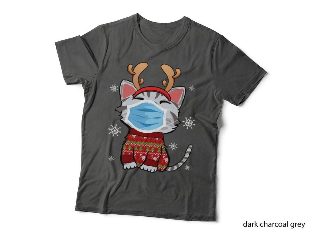 Cat Ugly Sweater Funny Mask T-Shirt, Christmas Holiday Print