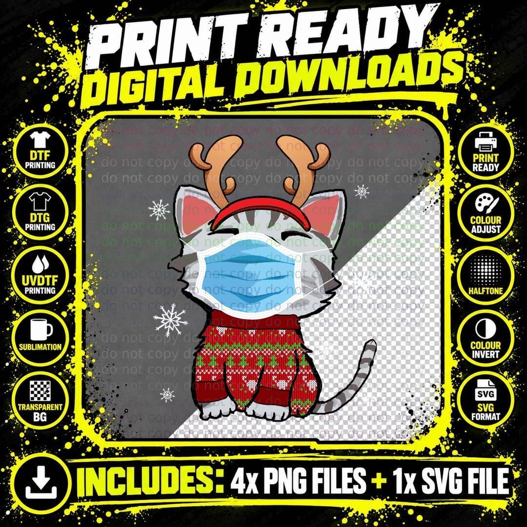 Cat Ugly Sweater Funny Mask T-Shirt Png SVG Digital Bundle
