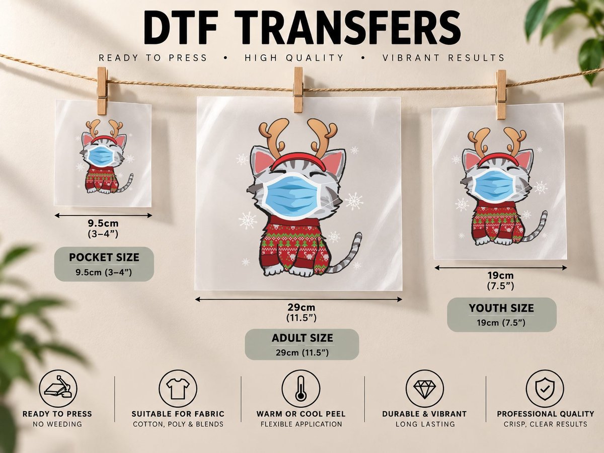 Cat Ugly Funny Mask, Christmas Holiday Print DTF Transfer Iron On