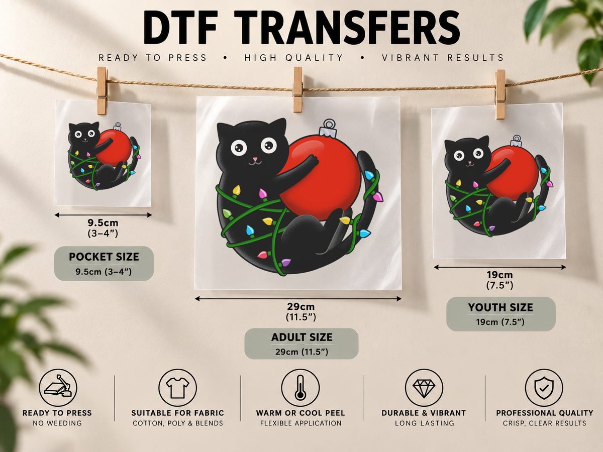 Cat and Christmas DTF Transfer Iron On