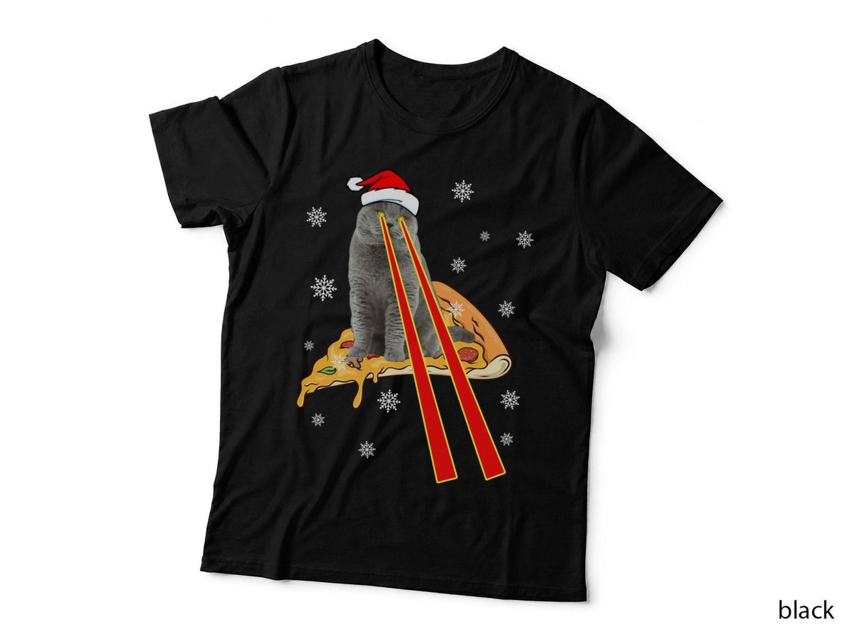 Cat with Laser Eyes Funny Pizza Cat Christmas Hoodie T-Shirt
