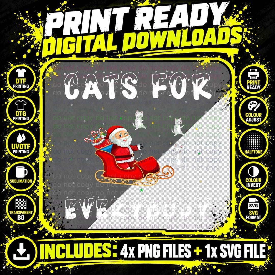 Cats for Everybody Funny Christmas Santa Cat Pajamas Png SVG Digital Bundle