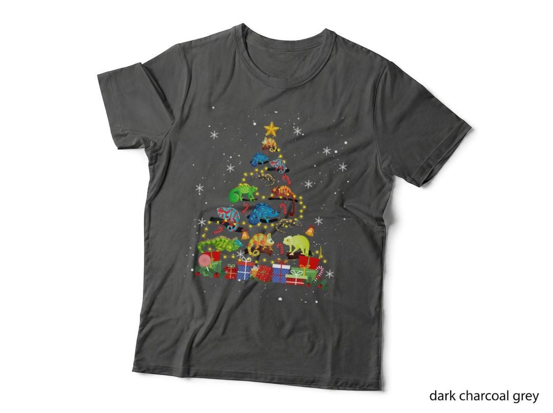Chameleon Christmas Tree T-Shirt, Festive Animal Print, Pet Lover Apparel