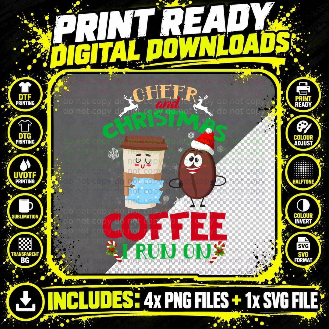 Cheerful Christmas Coffee T-Shirt, Festive Holiday Design Png SVG Digital Bundle