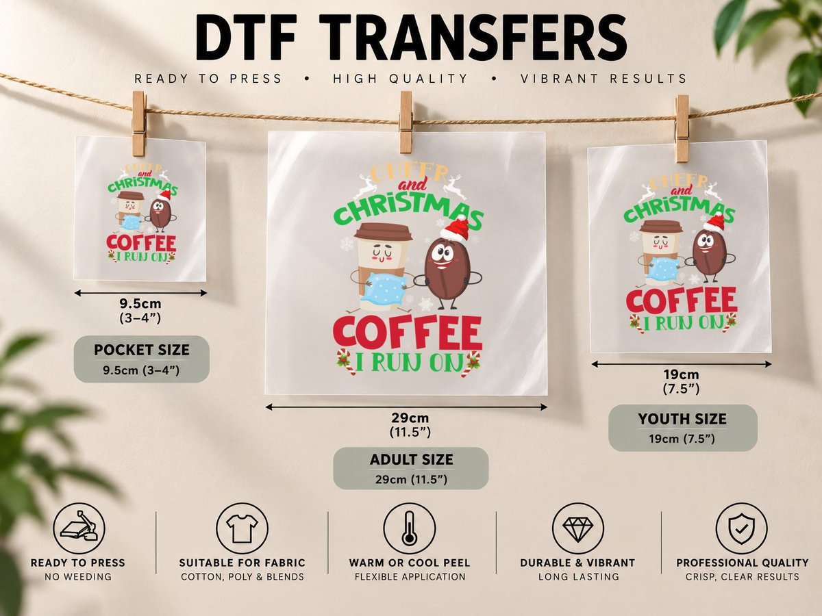 Cheerful Christmas Coffee, Festive Holiday Design DTF Transfer Iron On