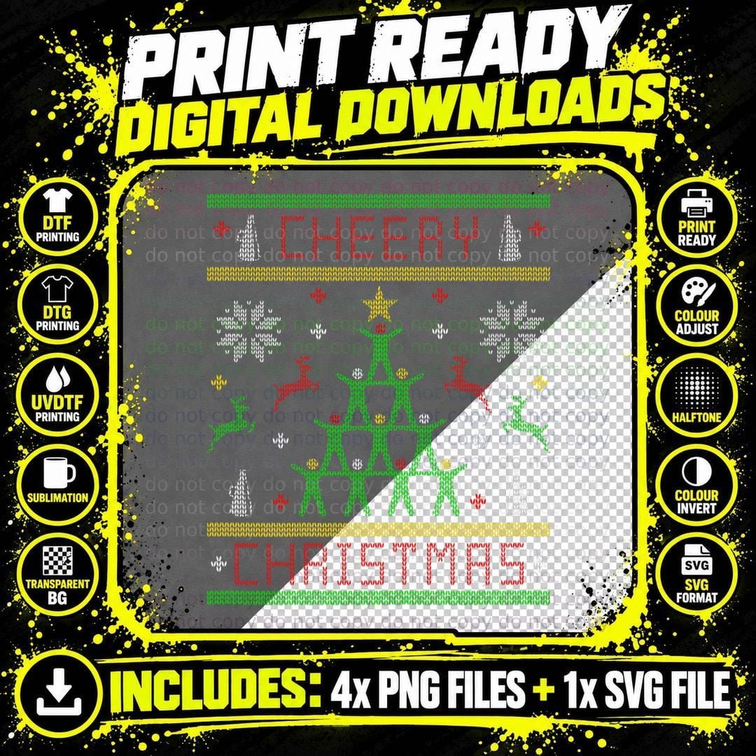 Cheery Christmas Cheer T-Shirt, Ugly Christmas Sweater Png SVG Digital Bundle