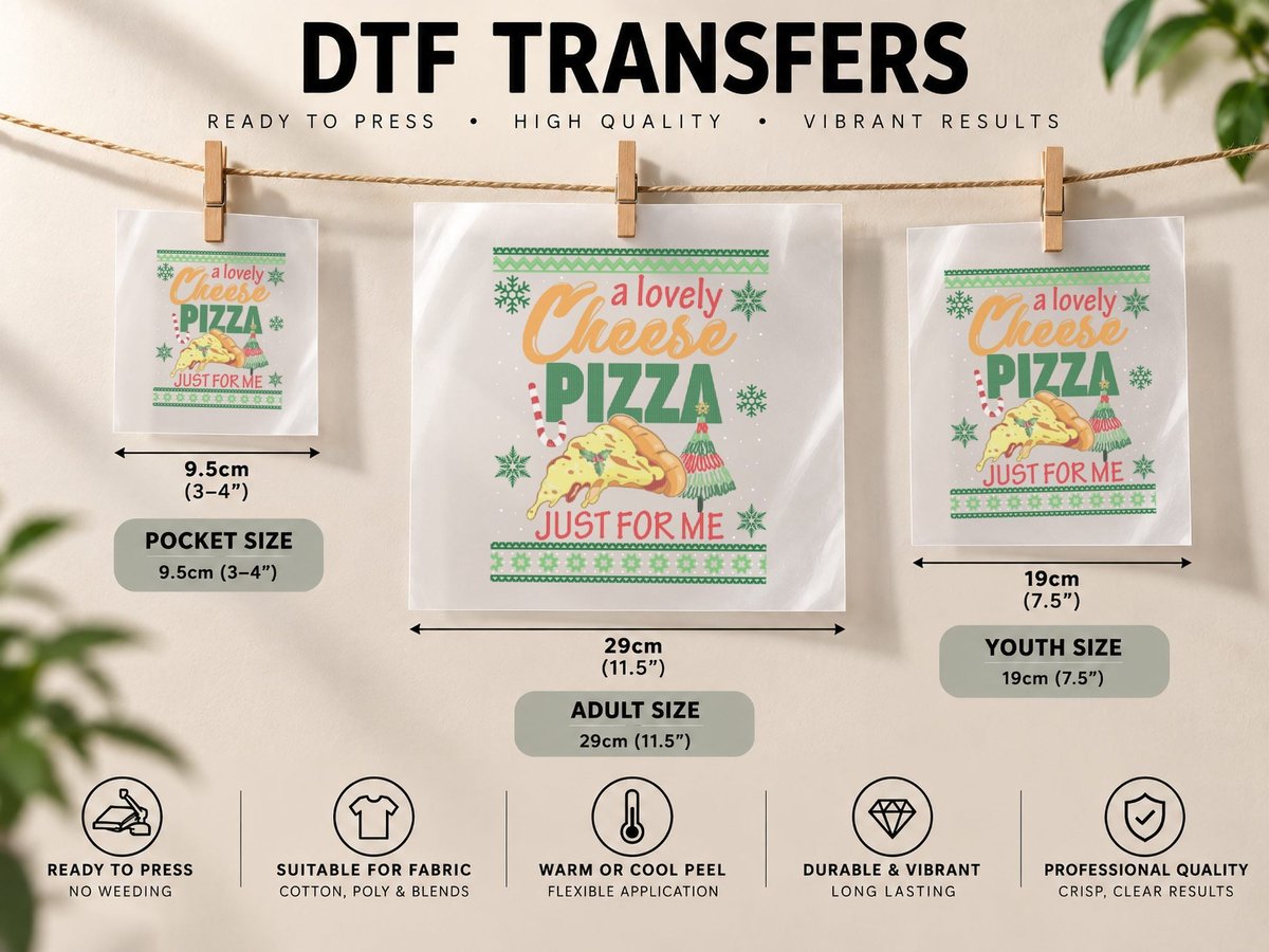 Cheese Pizza Christmas, Festive Holiday Style DTF Transfer Iron On