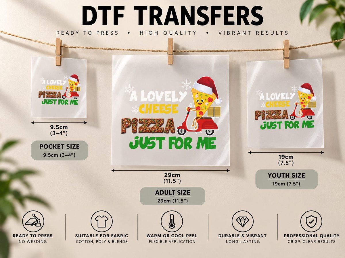 Cheese Pizza Just for Me, Holiday Christmas DTF Transfer Iron On