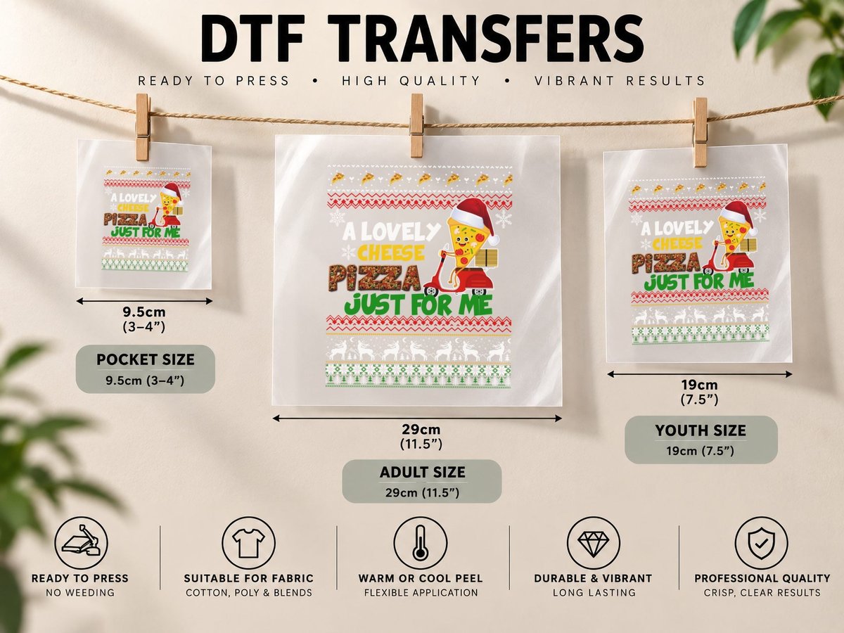 Cheese Pizza Just for Me, Ugly Style, Christmas Gift Idea DTF Transfer Iron On