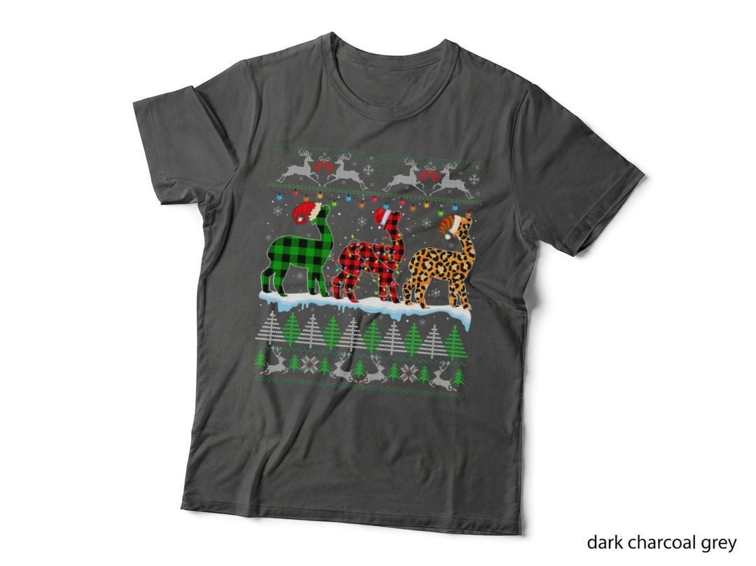 Christmas Alpaca Buffalo Plaid T-Shirt, Festive Holiday Style