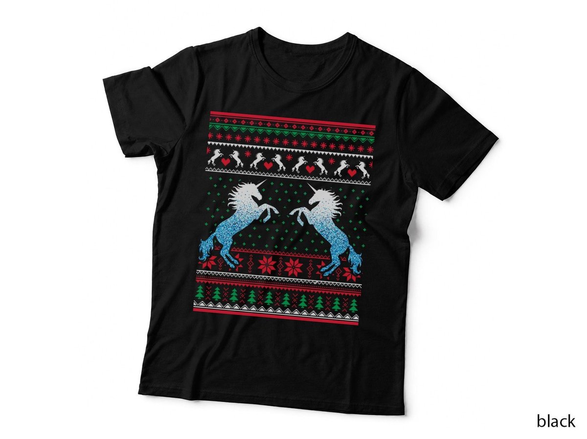 Christmas Blue Horses T-Shirt, Ugly Sweater Style, Festive Gift Idea