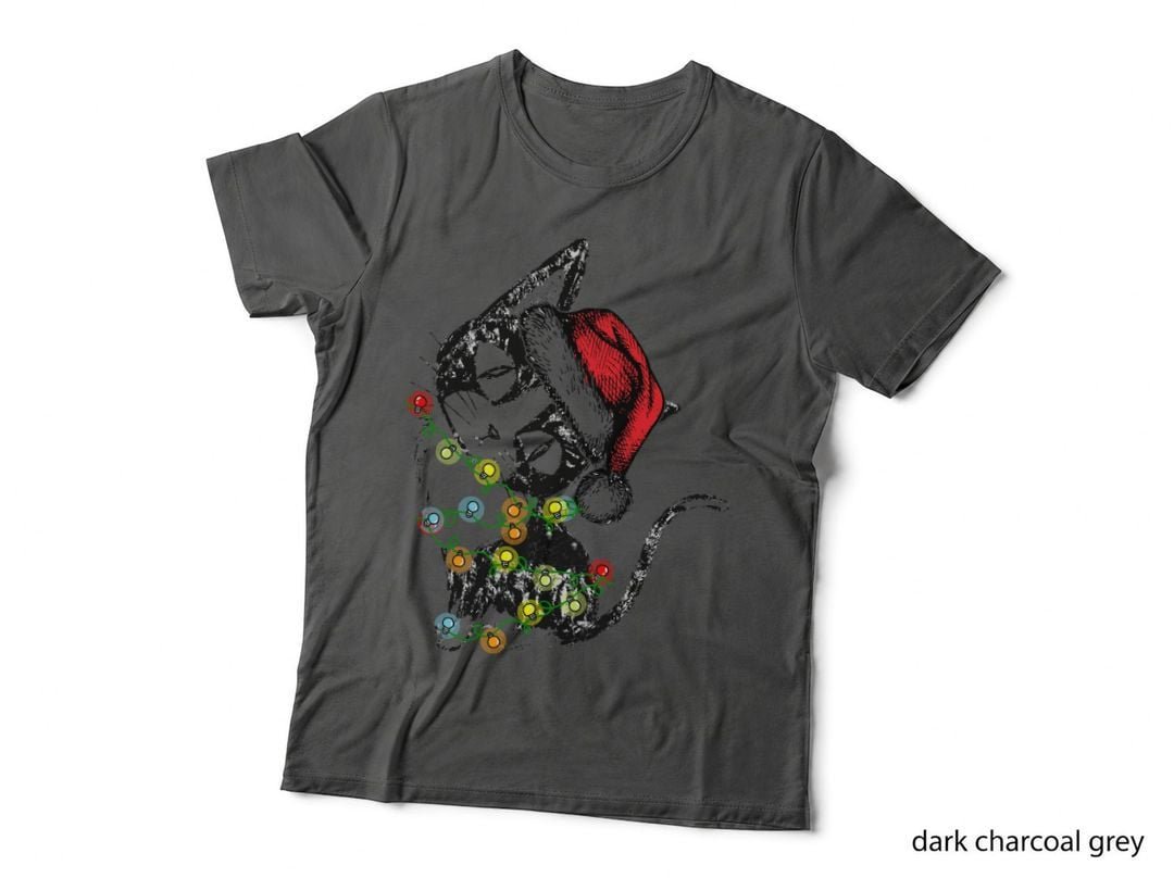 Christmas Cat Kitten with Lights T-Shirt, Festive Holiday Print