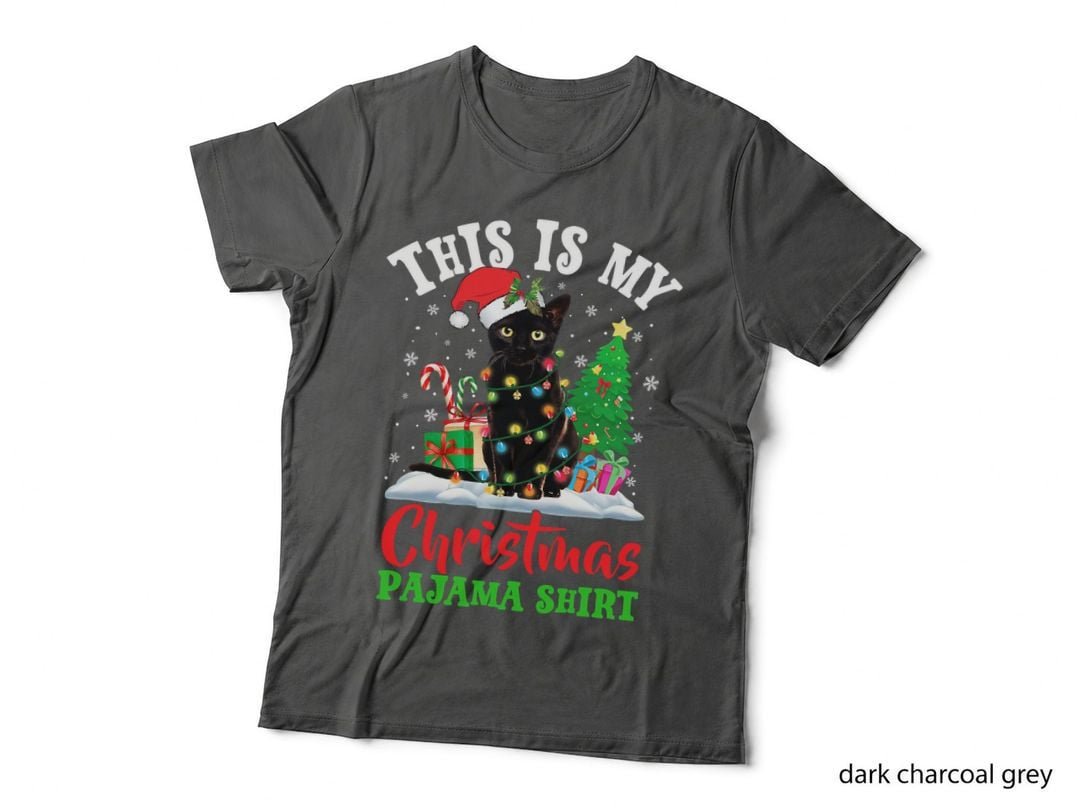 Christmas Cat Pajama T-Shirt, Festive Holiday Style, Pet Lover Apparel