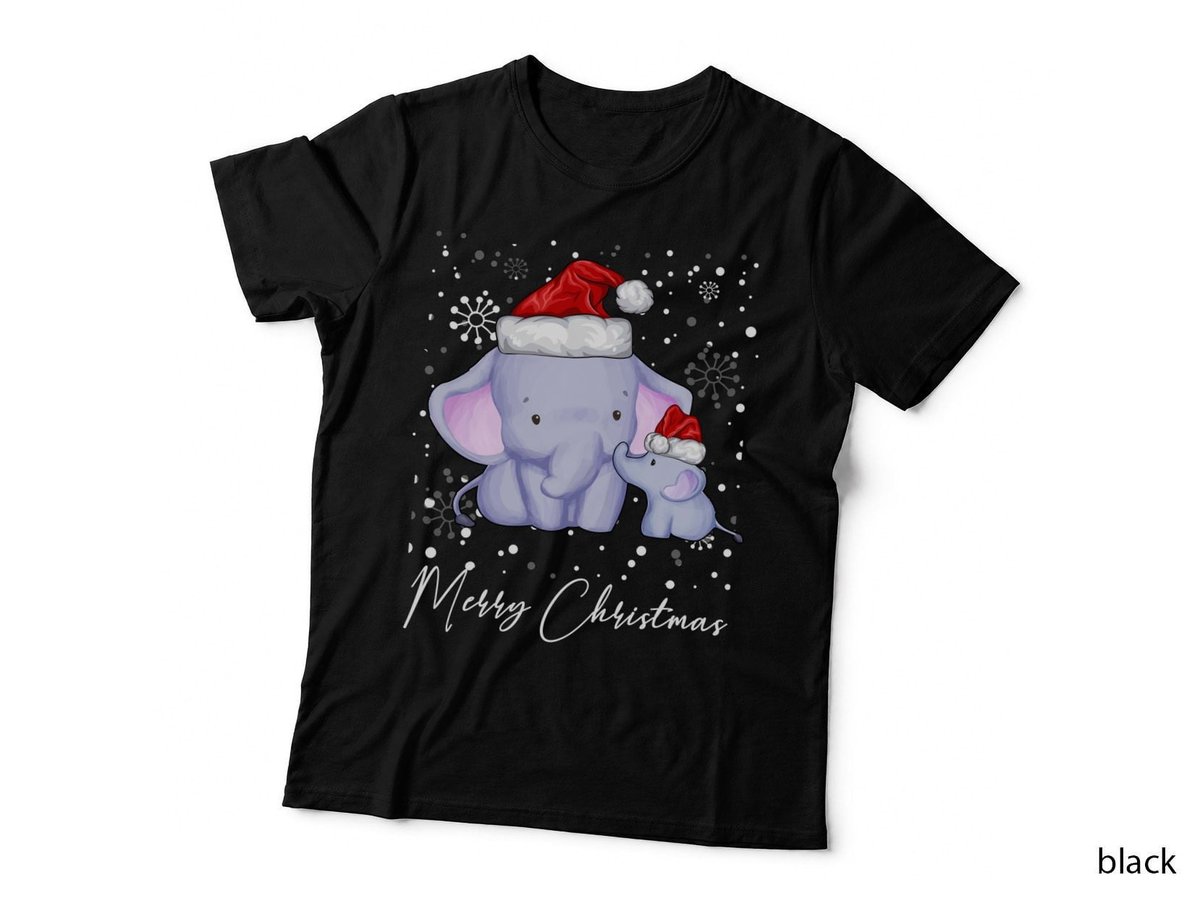 Christmas Elephant Family T-Shirt, Festive Santa Hat Design