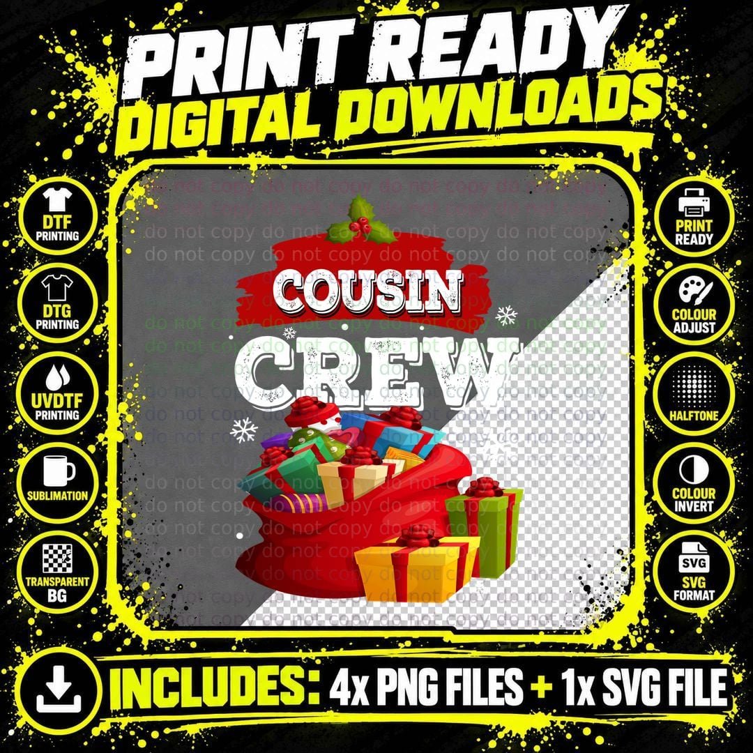 Christmas Gifts for Cousin, Festive Holiday Apparel Png SVG Digital Bundle