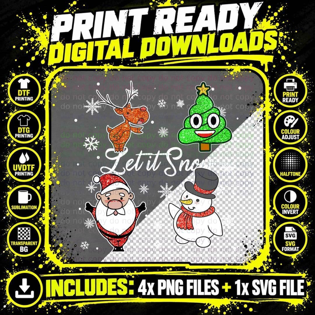 Christmas Glitter Reindeer T-Shirt Png SVG Digital Bundle