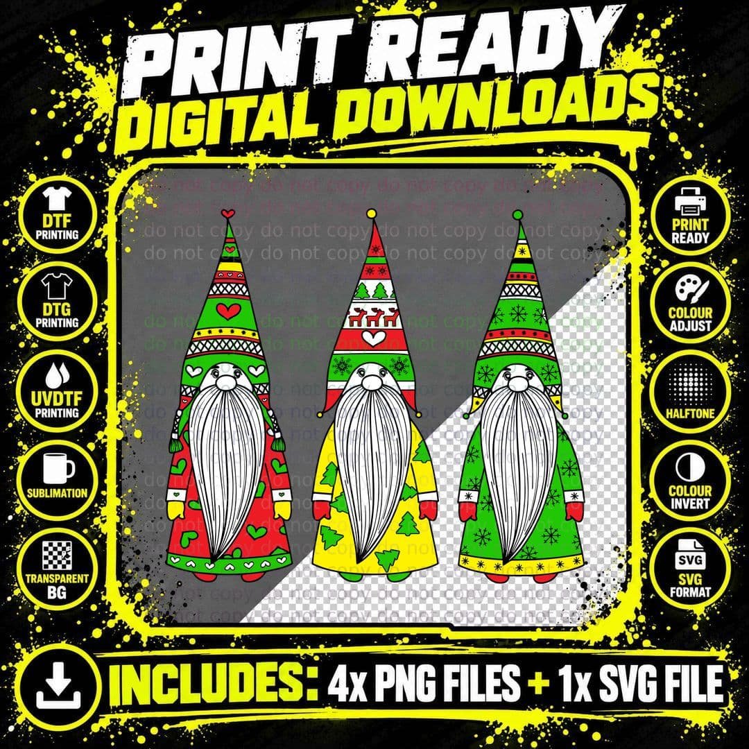 Christmas Gnome T-Shirt, Festive Holiday Print Png SVG Digital Bundle