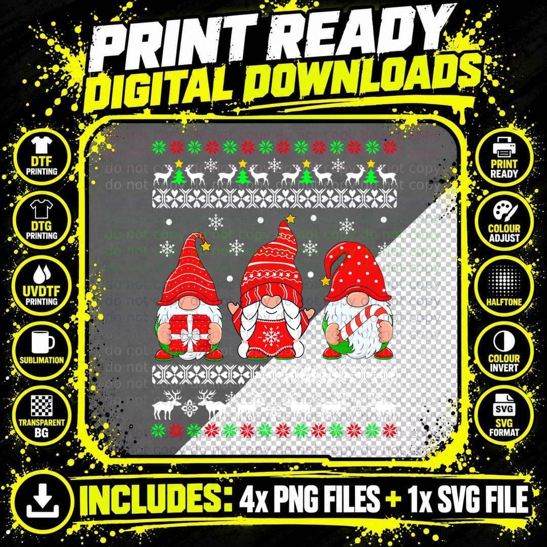 Christmas Gnome Ugly Sweater T-Shirt Png SVG Digital Bundle