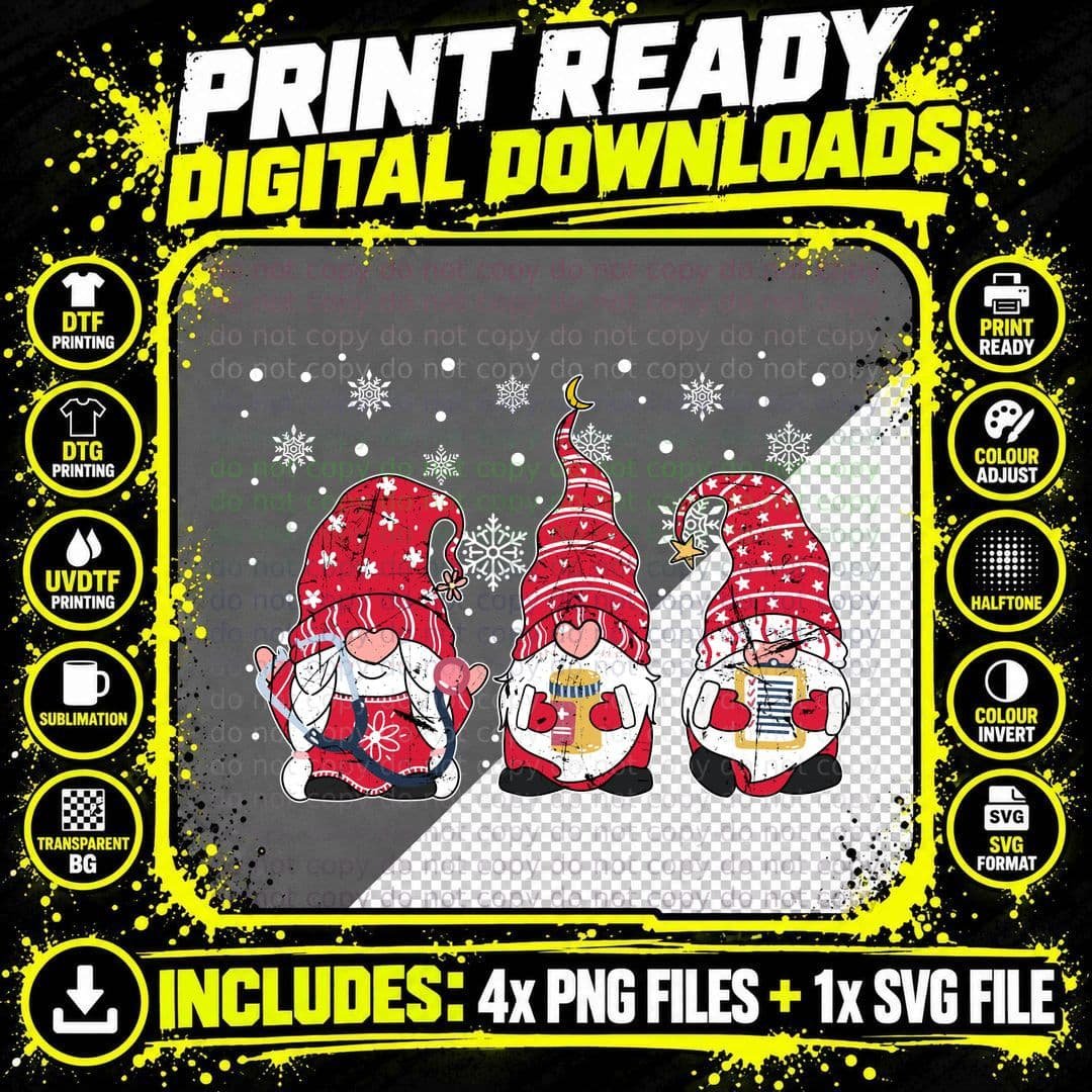Christmas Gnomes T-Shirt, Festive Holiday Design Png SVG Digital Bundle