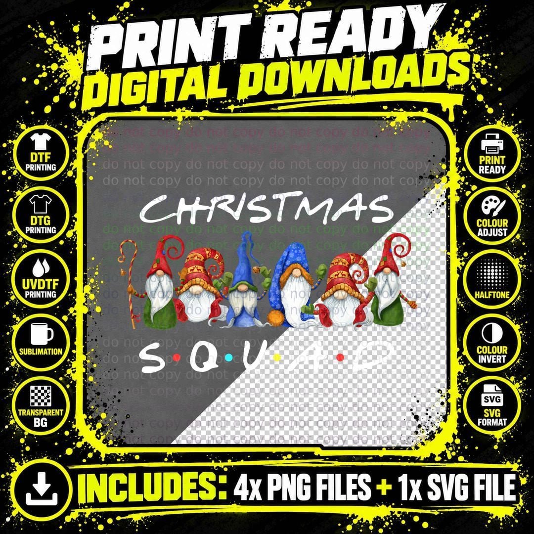 Christmas Gnomie Squad T-Shirt, Festive Holiday Print Png SVG Digital Bundle