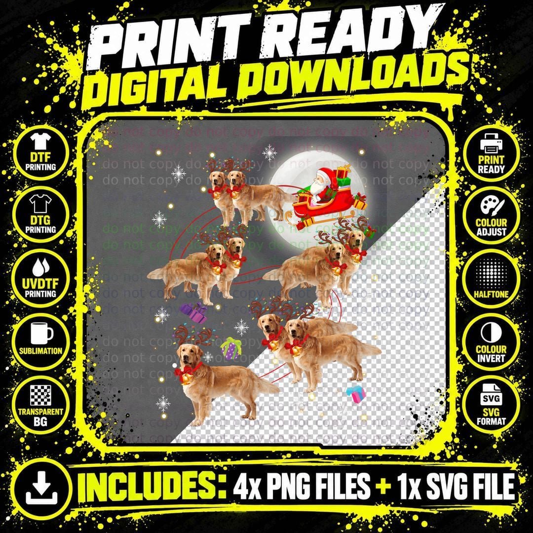 Christmas Golden Retriever Santa Pajamas Sweatshirt Png SVG Digital Bundle