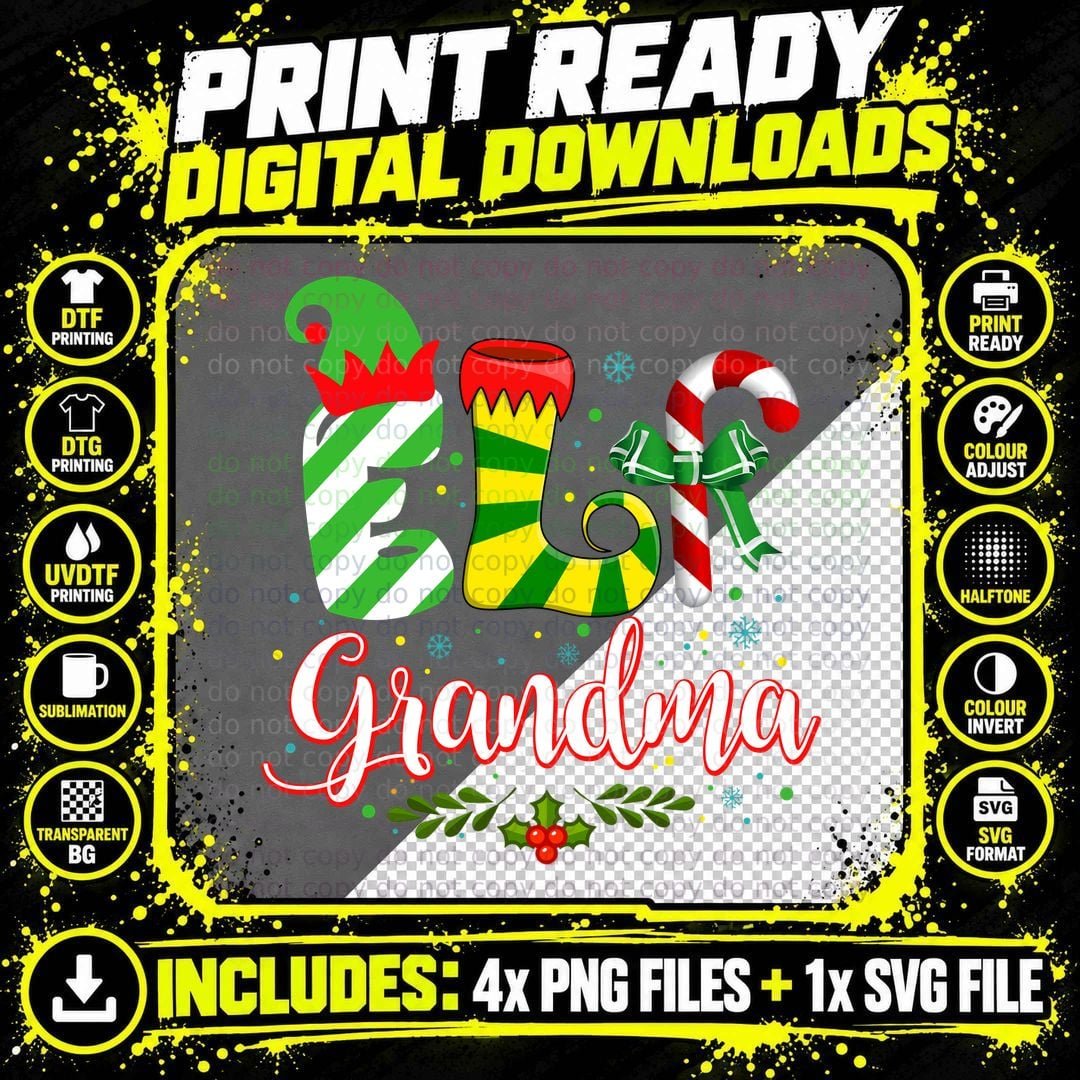 Christmas Grandma Elf T-Shirt, Festive Holiday Style Png SVG Digital Bundle