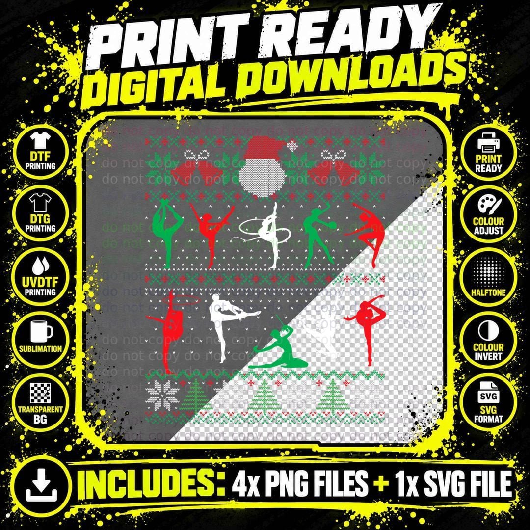 Christmas Gymnastics Ugly Sweater, Festive Holiday Print Png SVG Digital Bundle