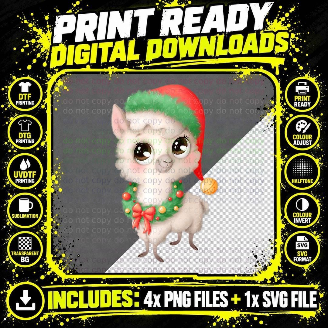 Christmas Llama Alpaca T-Shirt, Festive Holiday Design Png SVG Digital Bundle