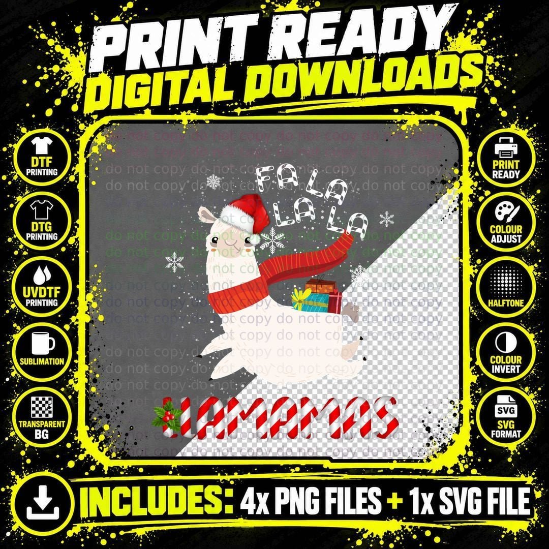 Christmas Llama Candy Cane T-Shirt Png SVG Digital Bundle