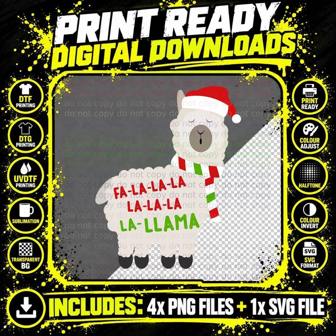 Christmas Llama Pajamas T-Shirt, Holiday Family Matching Png SVG Digital Bundle