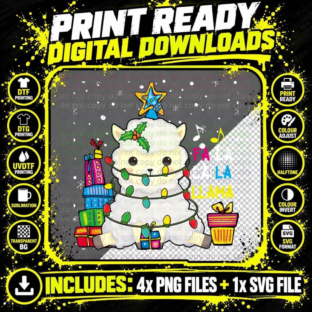Christmas Llama T-Shirt, Festive Holiday Design Png SVG Digital Bundle