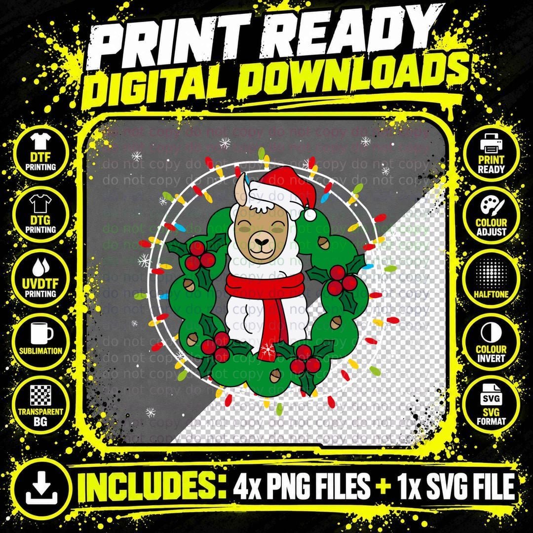 Christmas Llama T-Shirt, Festive Holiday Design Png SVG Digital Bundle