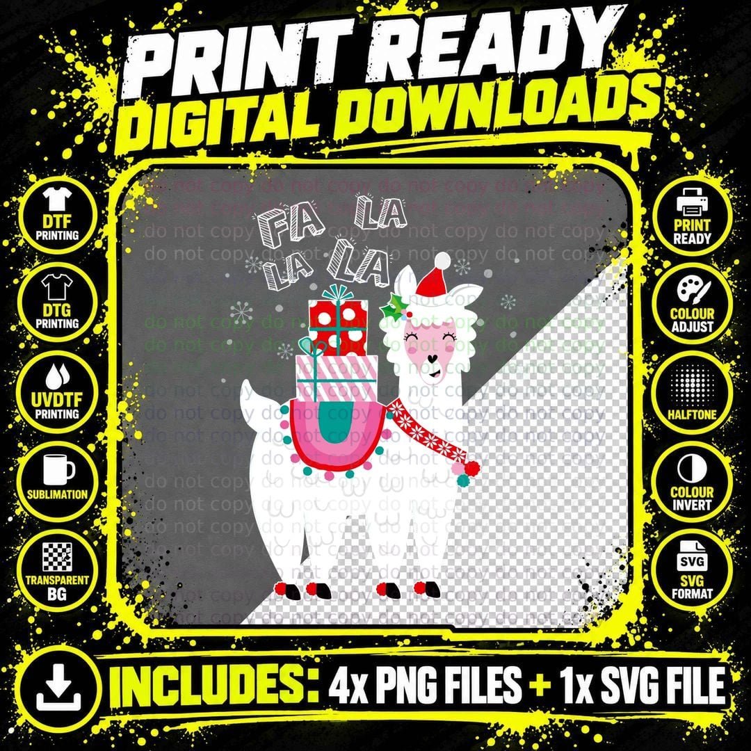 Christmas Llama T-Shirt, Festive Holiday Design Png SVG Digital Bundle