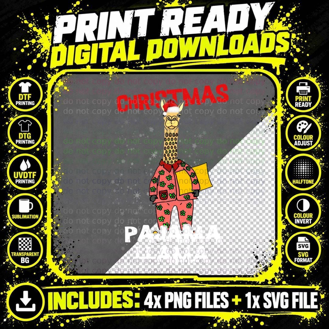 Christmas Llama T-Shirt, Festive Holiday Print Png SVG Digital Bundle