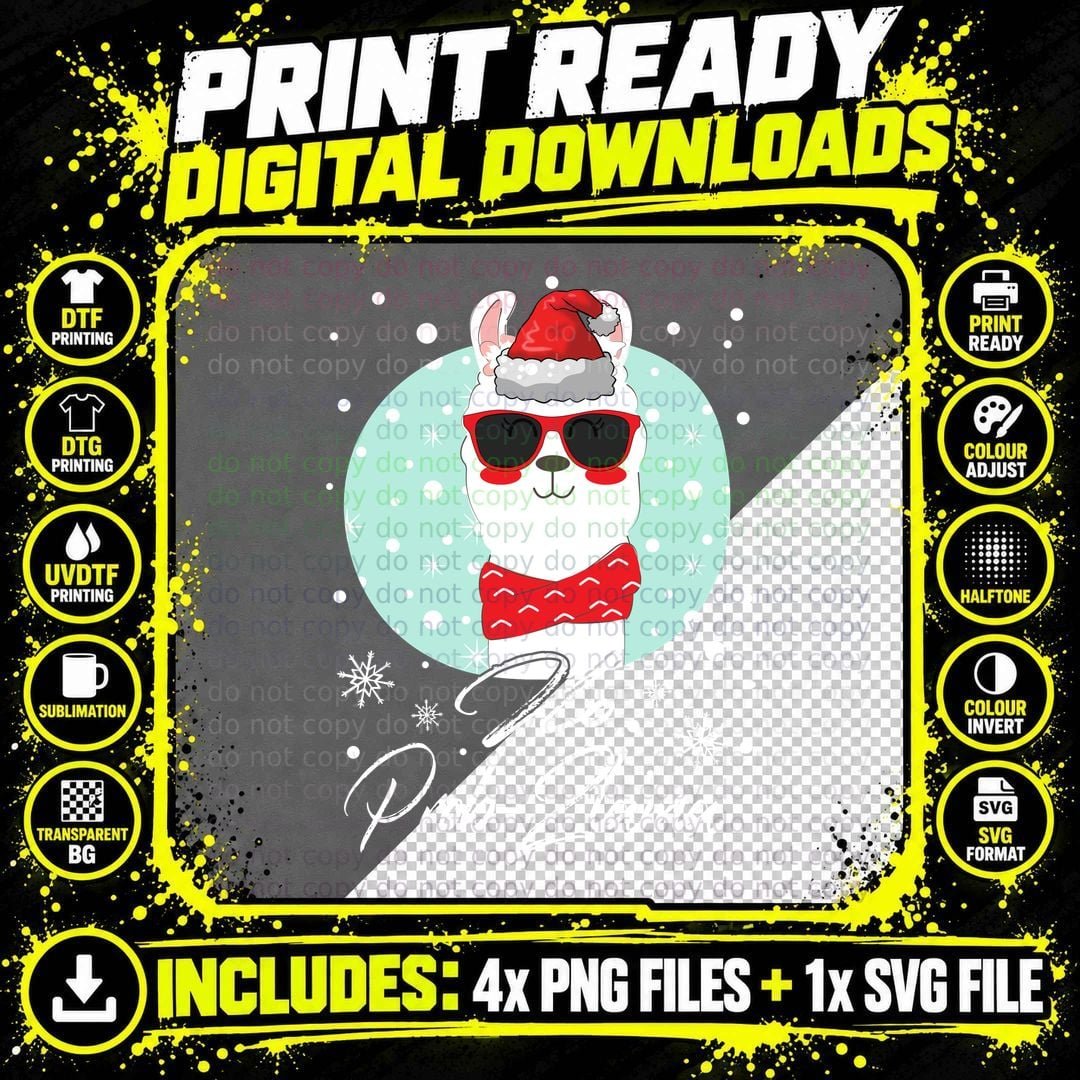 Christmas Llama T-Shirt, Festive Holiday Style Png SVG Digital Bundle