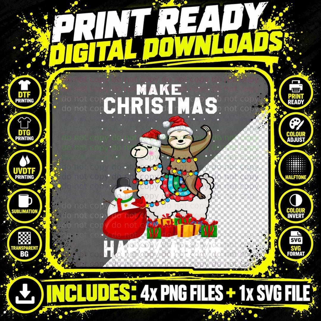 Christmas Llama with Sloth T-Shirt Png SVG Digital Bundle
