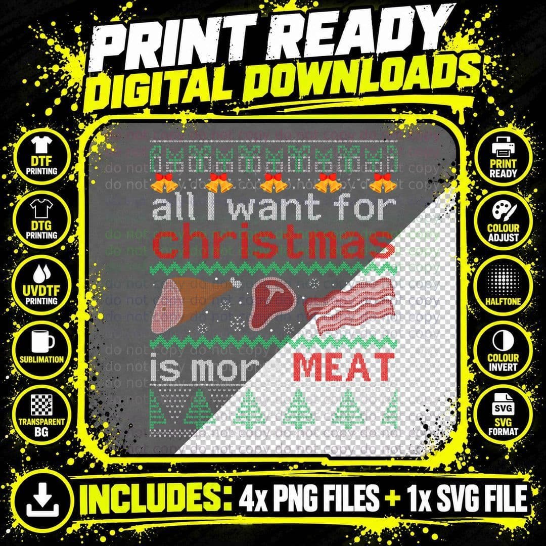 Christmas Meat Ugly Sweater T-Shirt, Holiday Humor Png SVG Digital Bundle