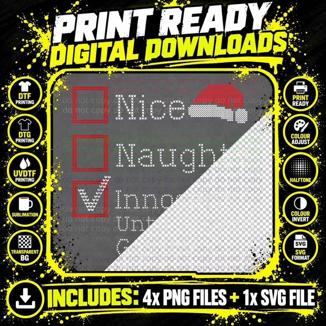 Christmas Naughty Nice Ugly Sweater T-Shirt Png SVG Digital Bundle