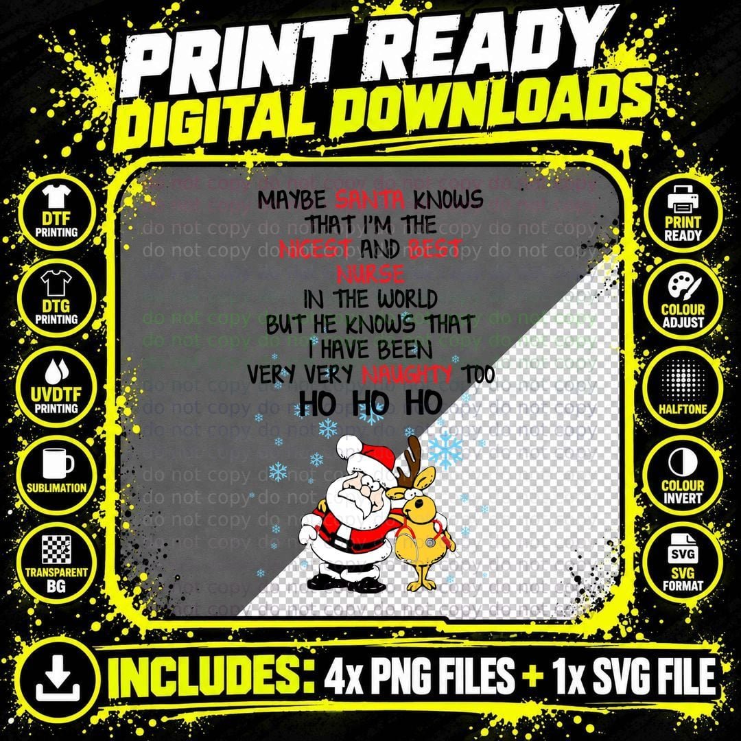 Christmas Nurse Humor T-Shirt, Funny Holiday Print Png SVG Digital Bundle