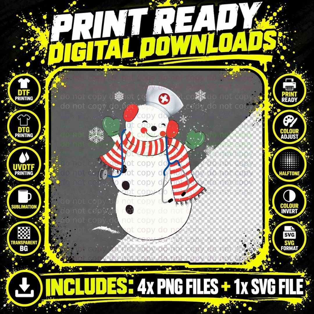 Christmas Nurse Snowman T-Shirt, Festive Holiday Theme Png SVG Digital Bundle