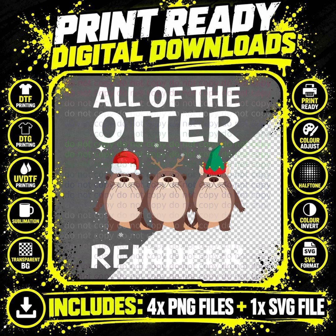 Christmas Otters T-Shirt, Festive Animal Design Png SVG Digital Bundle