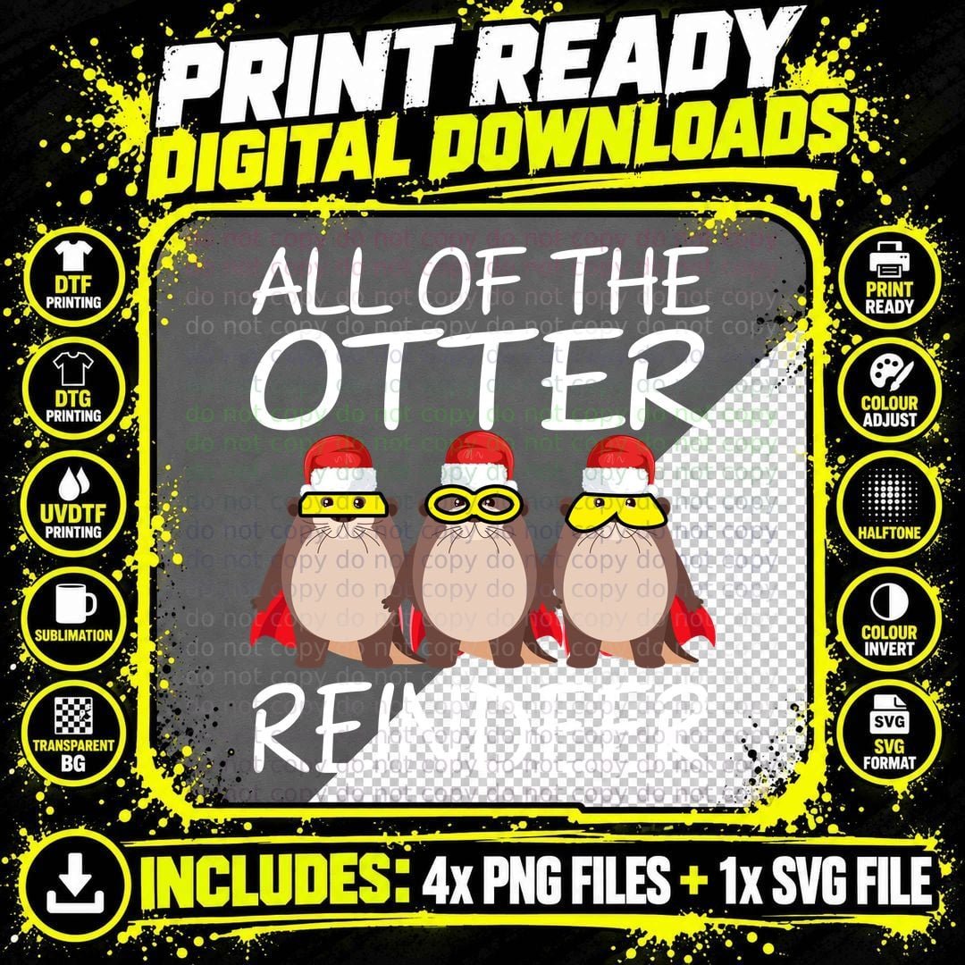 Christmas Otters in Santa Hats T-Shirt Png SVG Digital Bundle