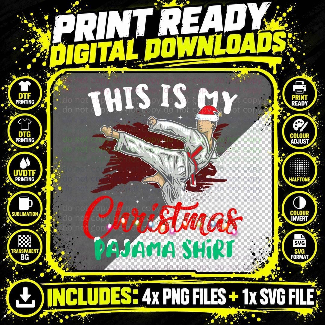 Christmas Pajama Karate T-Shirt, Festive Martial Art Png SVG Digital Bundle
