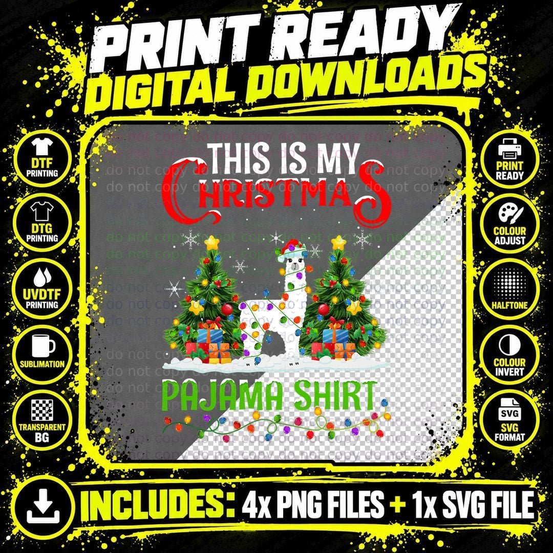 Christmas Pajama Lighting Alpaca T-Shirt Png SVG Digital Bundle