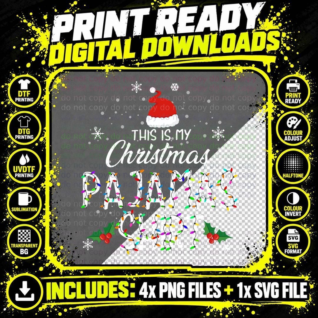 Christmas Pajama Shirt, Festive Holiday Design Png SVG Digital Bundle
