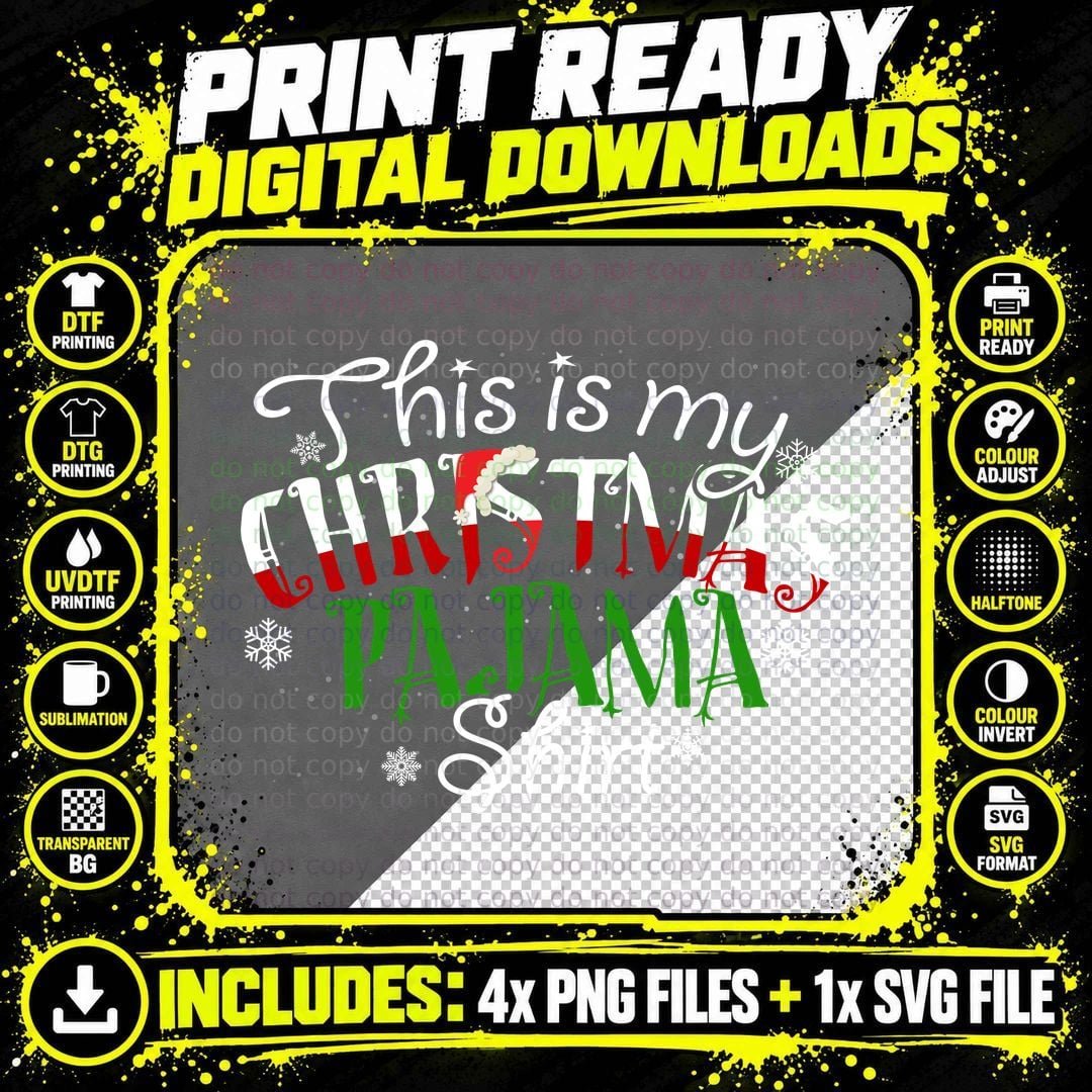 Christmas Pajama Shirt, Festive Holiday Design Png SVG Digital Bundle